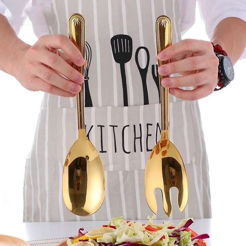 Salad Spoon Fork Set Stainless Steel Kitchen Restaurant Tools-b