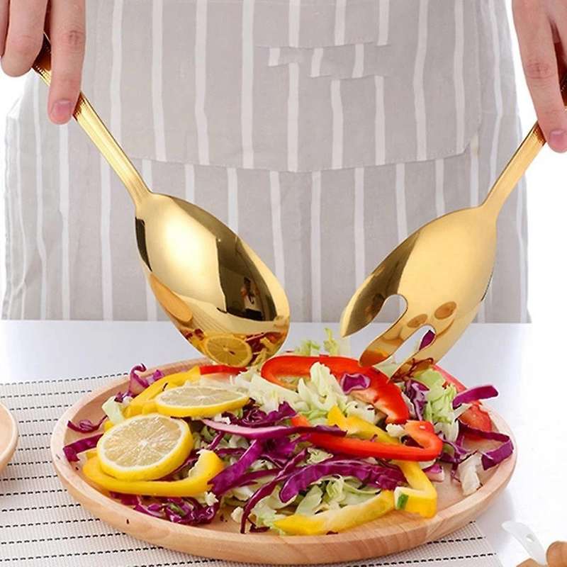 Salad Spoon Fork Set Stainless Steel Kitchen Restaurant Tools-b