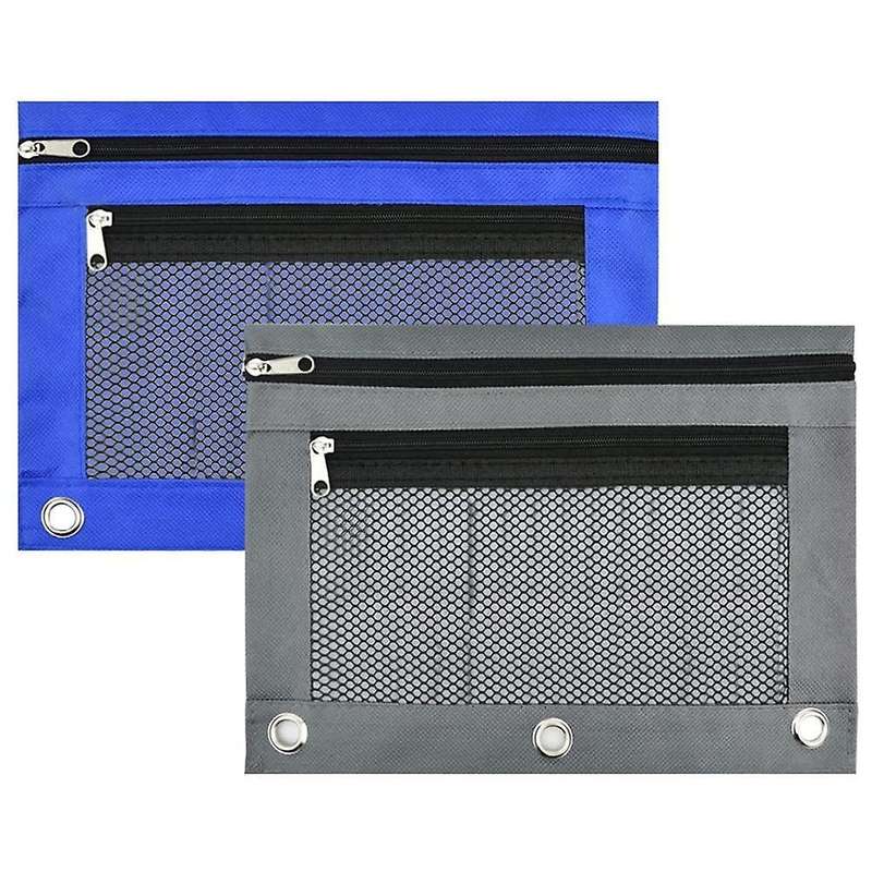 2pcs 3 Ring Binder Pencil Pouches 2 Pocket Pencil Pouches with Zipper