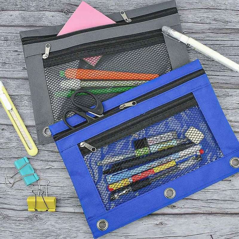 2pcs 3 Ring Binder Pencil Pouches 2 Pocket Pencil Pouches with Zipper