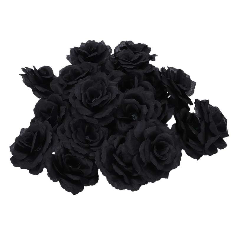 40 Pcs Black Rose Artificial Silk Flower Party Wedding Home Office