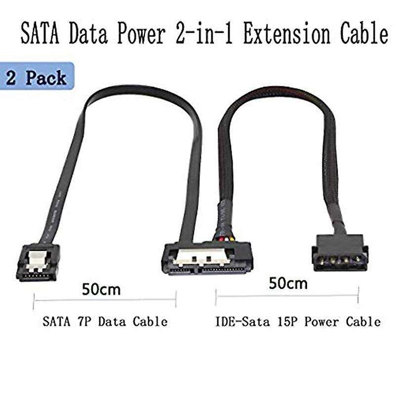2 Pcs Sata 6g Data Cable, Sata Power 2-in-1 Extension Cord,lp4 Ide