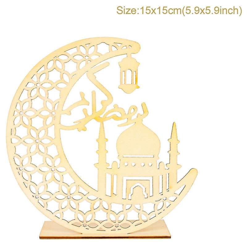 Eid Mubarak Ramadan Decoration, Stars and Moon Led Wooden Crafts C