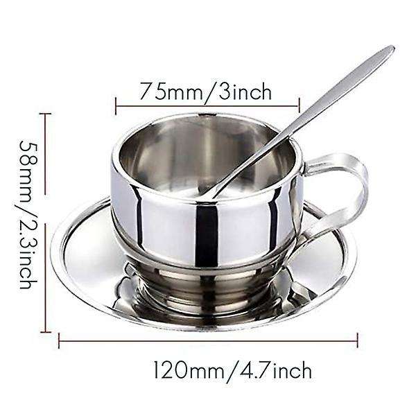 Set Of 6 Coffee Cup with Spoon Set,stainless Steel 125ml/4.2 Oz
