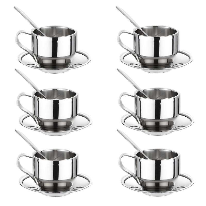 Set Of 6 Coffee Cup with Spoon Set,stainless Steel 125ml/4.2 Oz