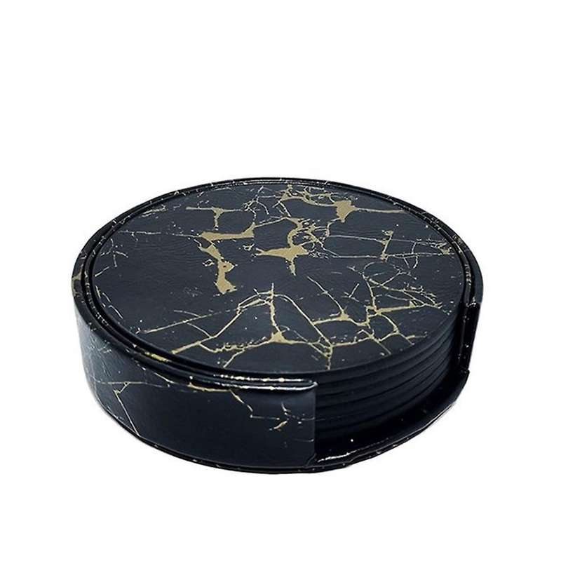 6pcs Pu Leather Marble Coaster Drink Coffee Cup Mat Round -1