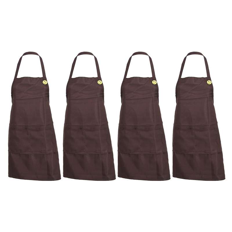 4x Plain Apron with Front Pocket Kitchen Cooking Craft Baking Coffee