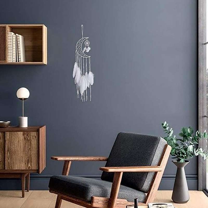Dream Catcher Moon Design Handmade White Feather Wall Home Decoration