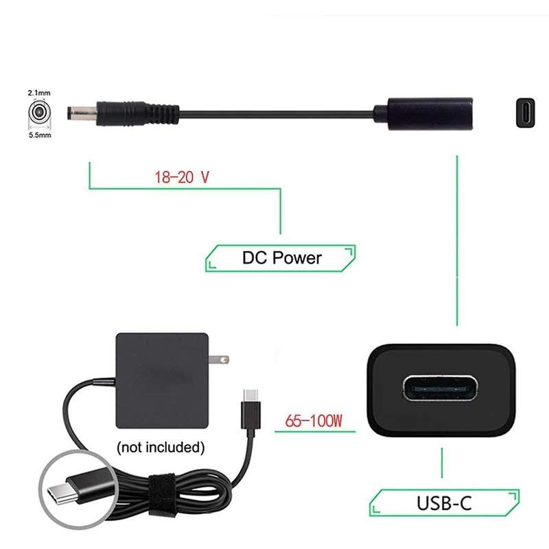 Usb Type C Pd Power Adapter Converter Cable Cord 5.5x2.1 Mm Male