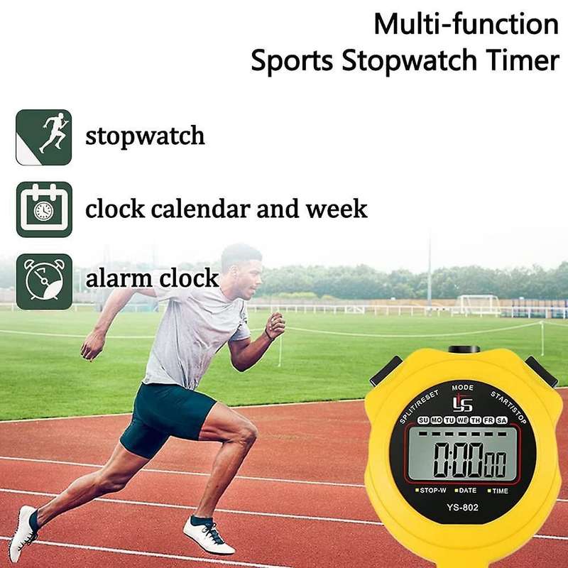 Sports Stopwatch with Clock Calendar, Shockproof Stopwatch,red