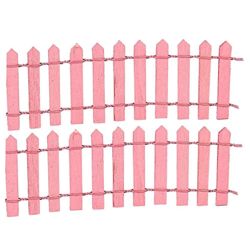 2pcs Wooden Fencing Wood Barrier Diy Mini Landscape Fairy Garden Pink