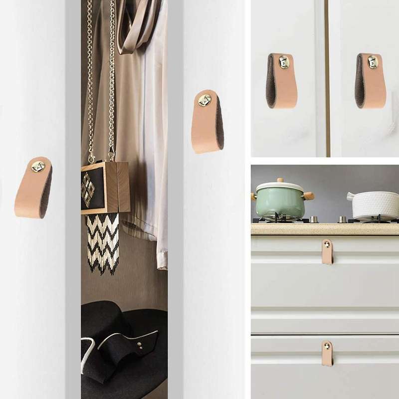 6 Pieces Furniture Handles, Leather, Leather Handle, Furniture