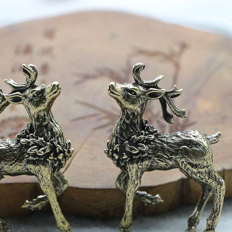 2pc Bronze Deer Statue Mini Bronze Statue Miniature Accessories