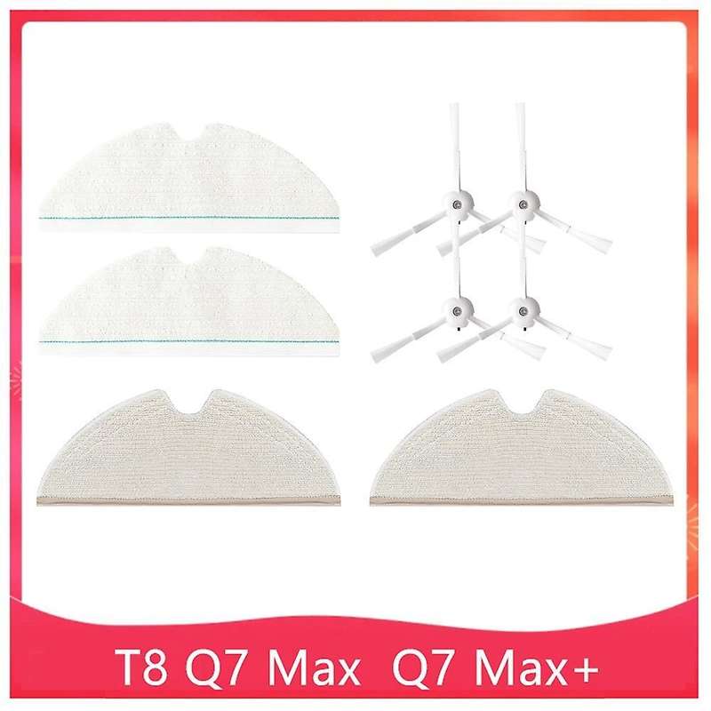 8pcs for Roborock T8/ Q7 Max / Max+ Washable Mop Cloth Side Brush
