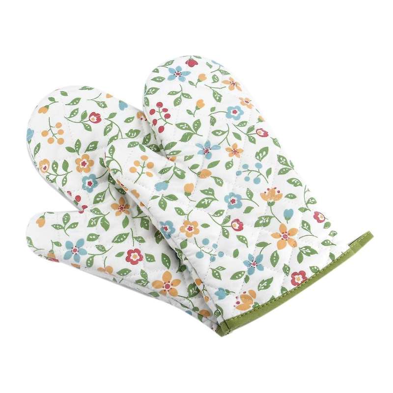 1 Pair Gloves for Oven Cooking, Grill and Bbq Non Slip Gloves, Cotton Green