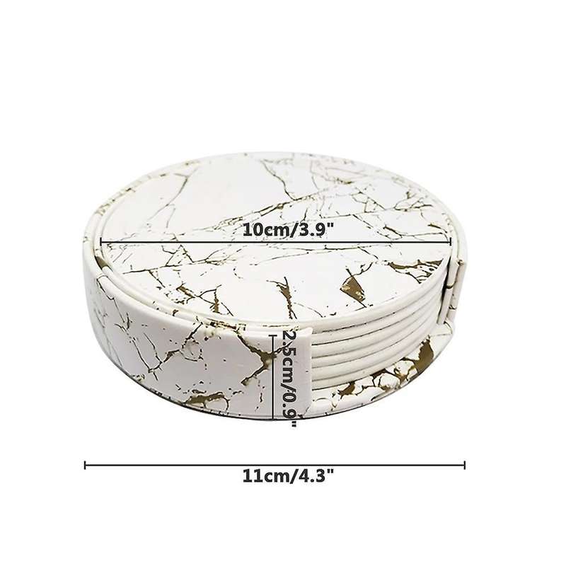 6pcs Pu Leather Marble Coaster Drink Coffee Cup Mat Round -3