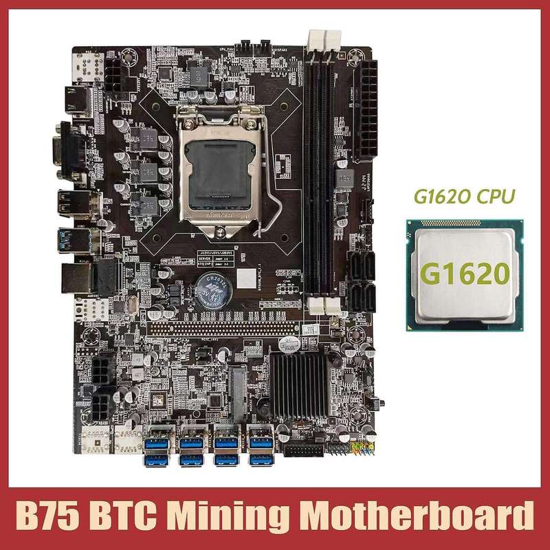 B75 Btc Mining Motherboard+g1620 Cpu Lga1155 8xpcie Usb Adapter Ddr3