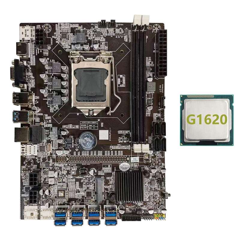 B75 Btc Mining Motherboard+g1620 Cpu Lga1155 8xpcie Usb Adapter Ddr3