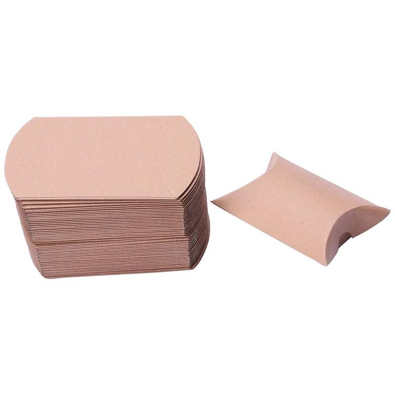 52x Wedding Favor Box Paper Pillow Party Cake Candy Bag Brown