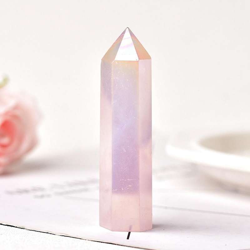 Natural Aura Rose Quartz Crystal Point Wand Healing Stone 7-8cm