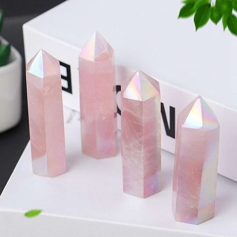 Natural Aura Rose Quartz Crystal Point Wand Healing Stone 7-8cm
