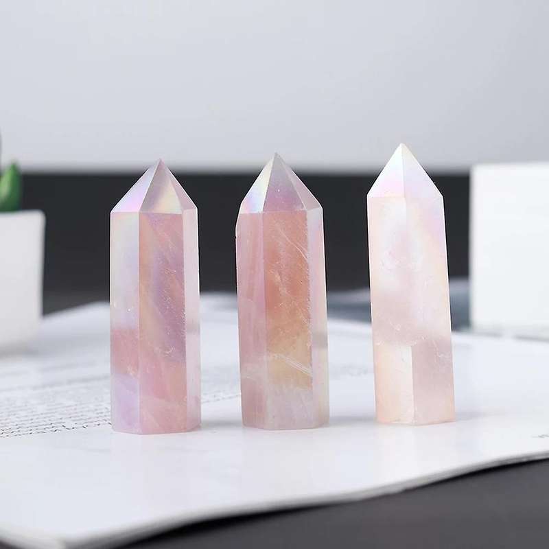 Natural Aura Rose Quartz Crystal Point Wand Healing Stone 7-8cm