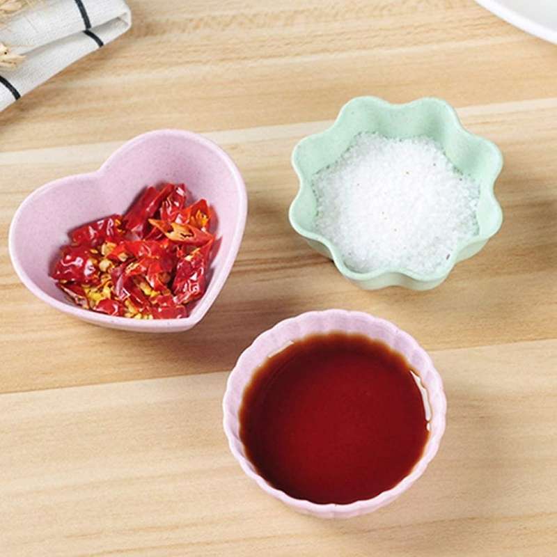16pcs Wheat Straw Pickles Leaf Heart Round Mustard Tomato Sauce Bowl