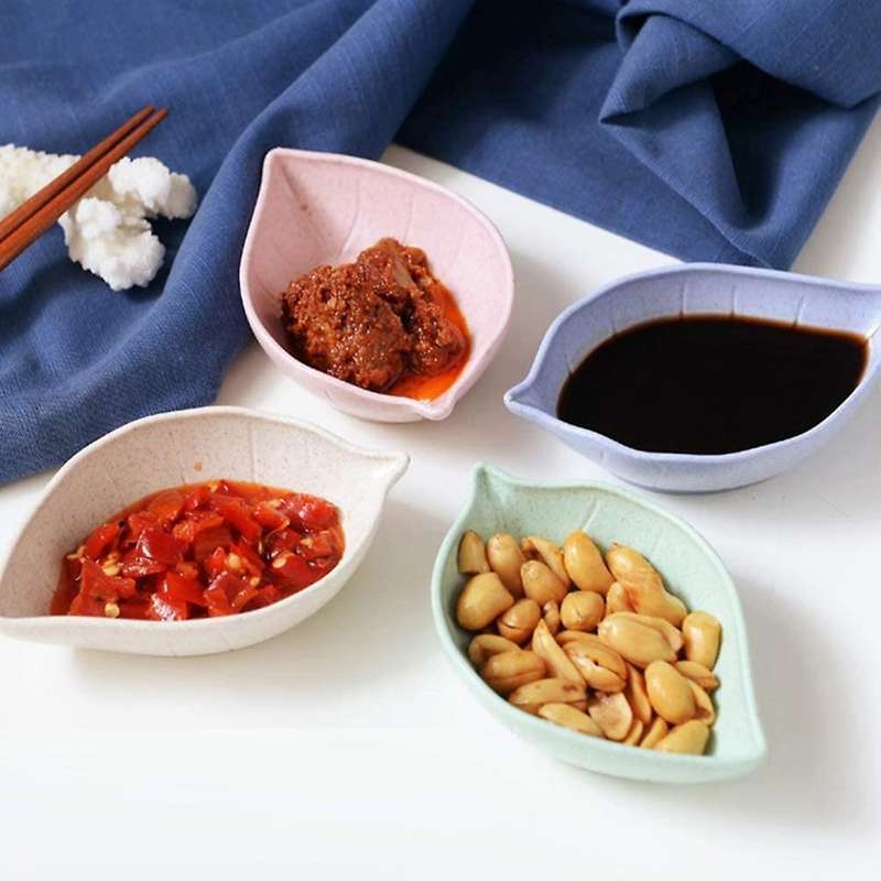 16pcs Wheat Straw Pickles Leaf Heart Round Mustard Tomato Sauce Bowl
