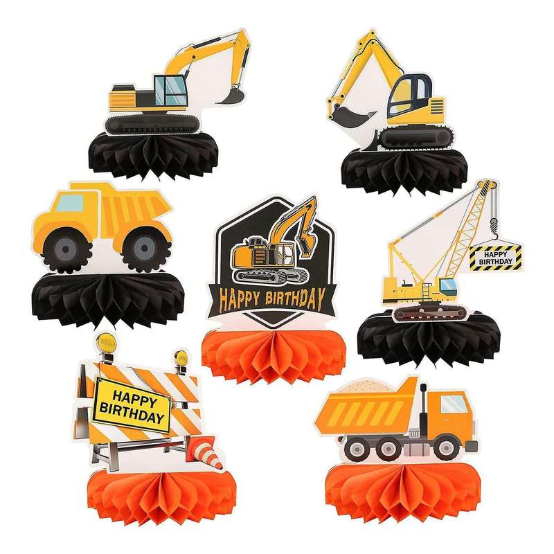 7 Pcs Truck Theme Decorations Construction Honeycomb Centerpieces