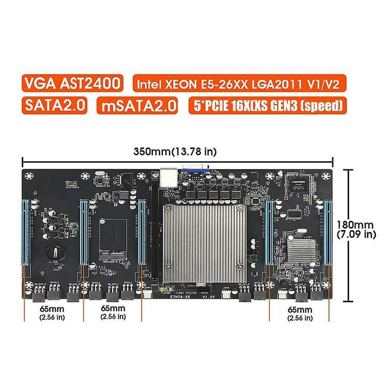 Eth79-x5 Mining Motherboard Lga 2011 65mm Spacing Supports Vga