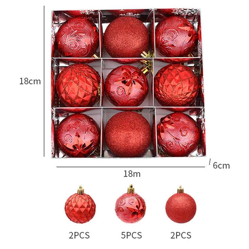 9 Pieces/set Of Boxed Christmas Ball Set, Glitter Ball, (red)
