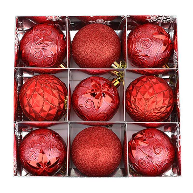 9 Pieces/set Of Boxed Christmas Ball Set, Glitter Ball, (red)