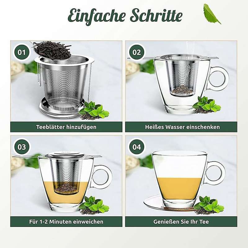 For Loose Tea - Pack Of 2 Tea Strainer with Lid and Handles