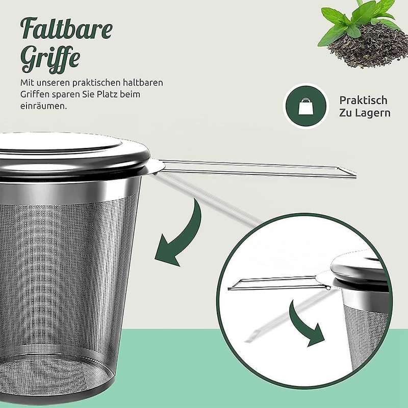 For Loose Tea - Pack Of 2 Tea Strainer with Lid and Handles