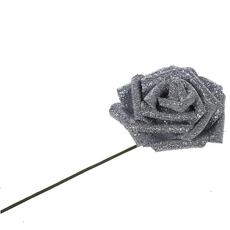 14 Foam Rose Artificial Flower Bridal Bouquet Silver