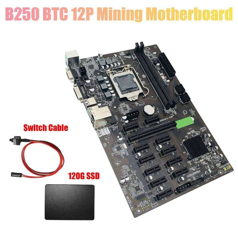 B250 Btc Mining Motherboard with 120g Ssd+switch Cable Lga 1151 Ddr4