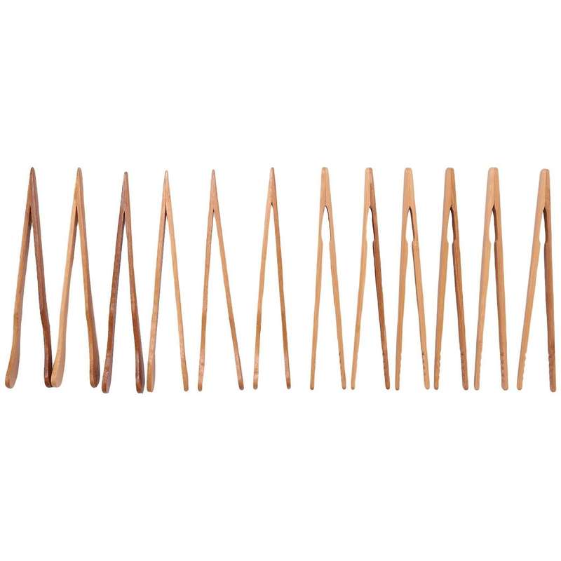 12pcs Bamboo Toaster Tongs, 7 Inch, Reusable, for Cooking, Fruit Tea
