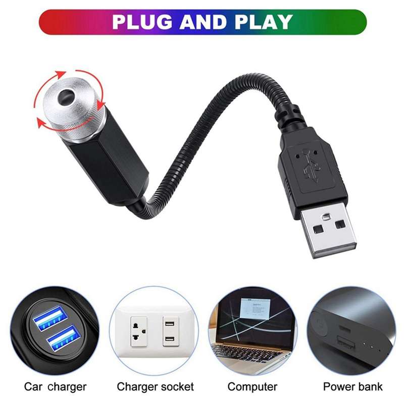 2x Car Roof Star Night Light Portable Adjustable Usb Flexible Led