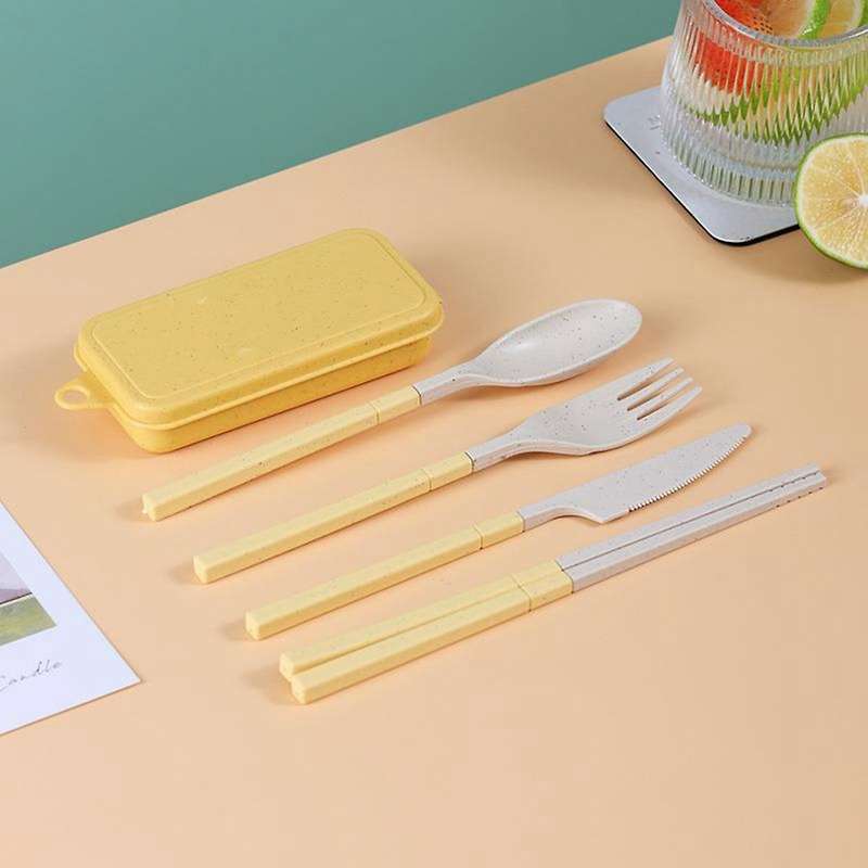 Combination Portable Outdoor Travel Tableware Student Set Beige