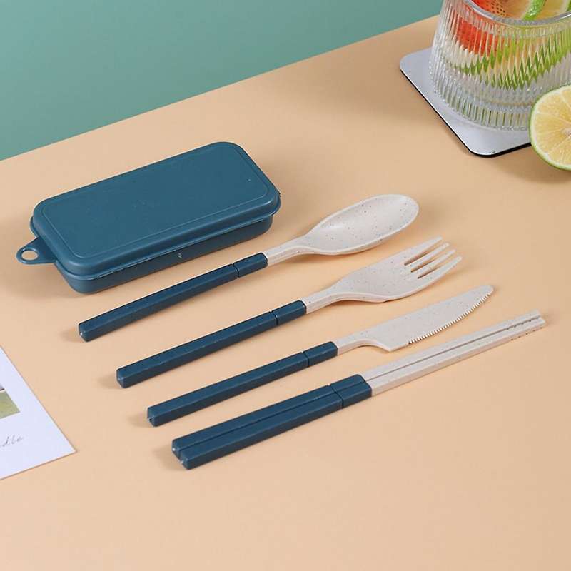 Combination Portable Outdoor Travel Tableware Student Set Beige