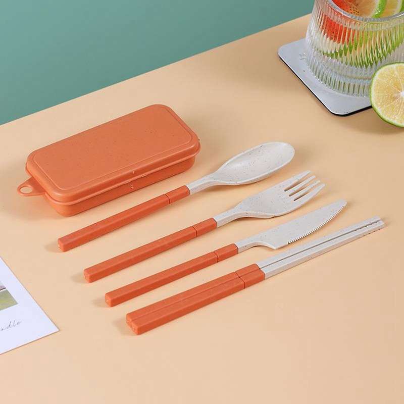 Combination Portable Outdoor Travel Tableware Student Set Beige