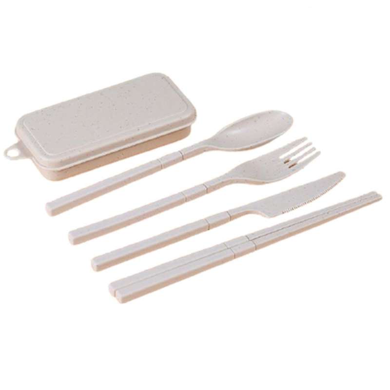 Combination Portable Outdoor Travel Tableware Student Set Beige