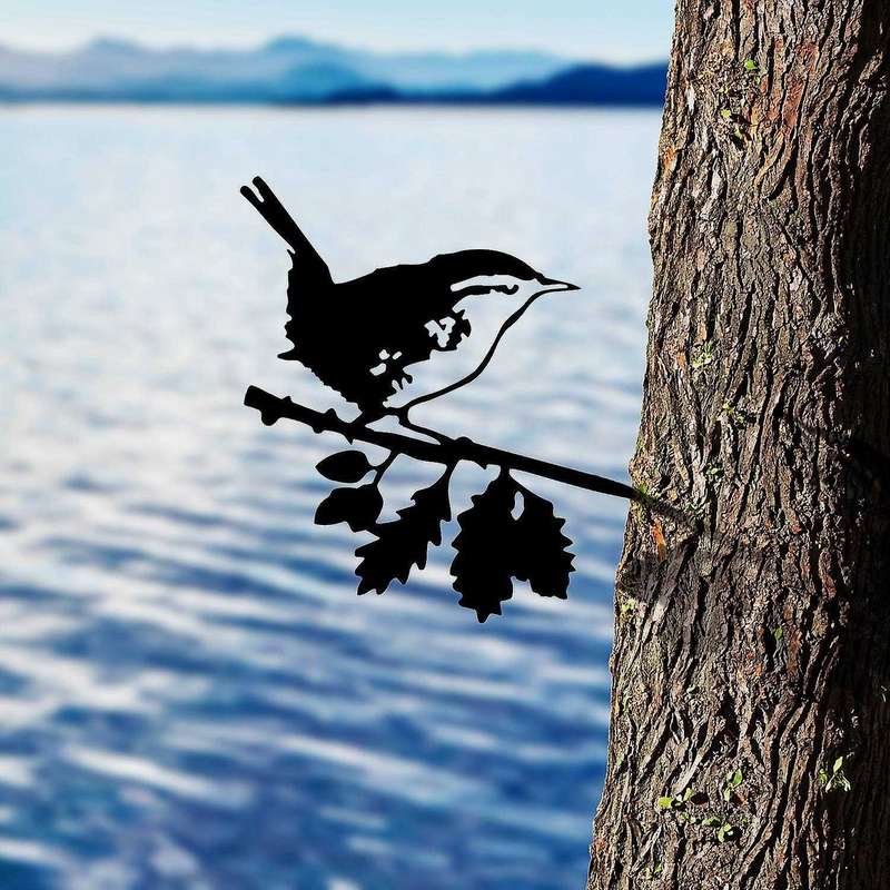 Metal Bird Silhouette Ornament On Branch Statue Home Garden Decor,a
