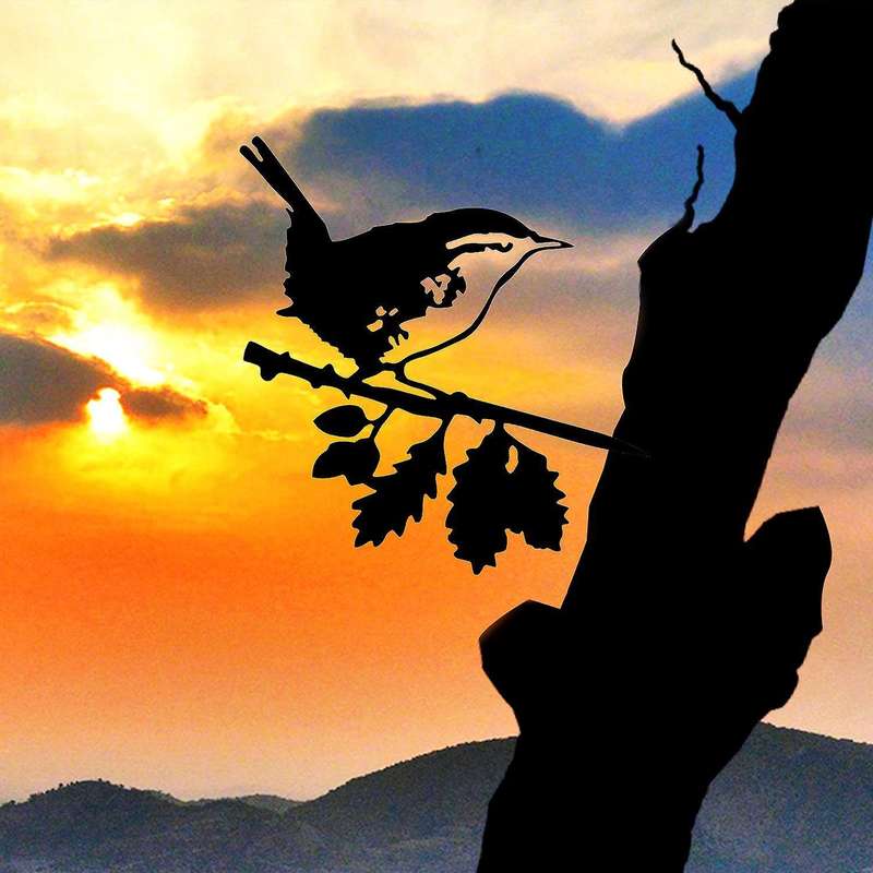 Metal Bird Silhouette Ornament On Branch Statue Home Garden Decor,a