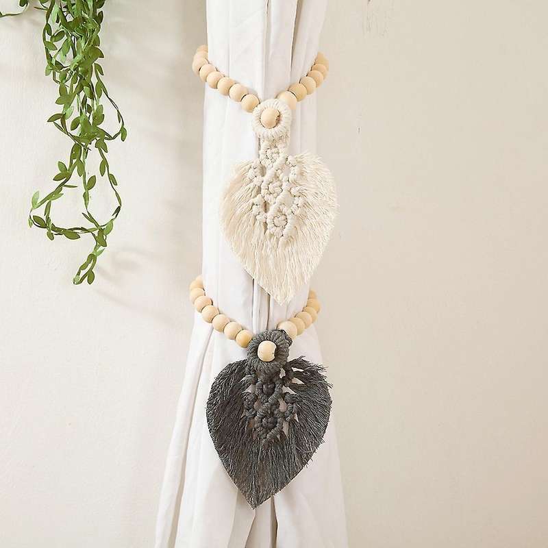 2pcs Wooden Beads Cotton Rope Woven Curtain Door Curtain Straps