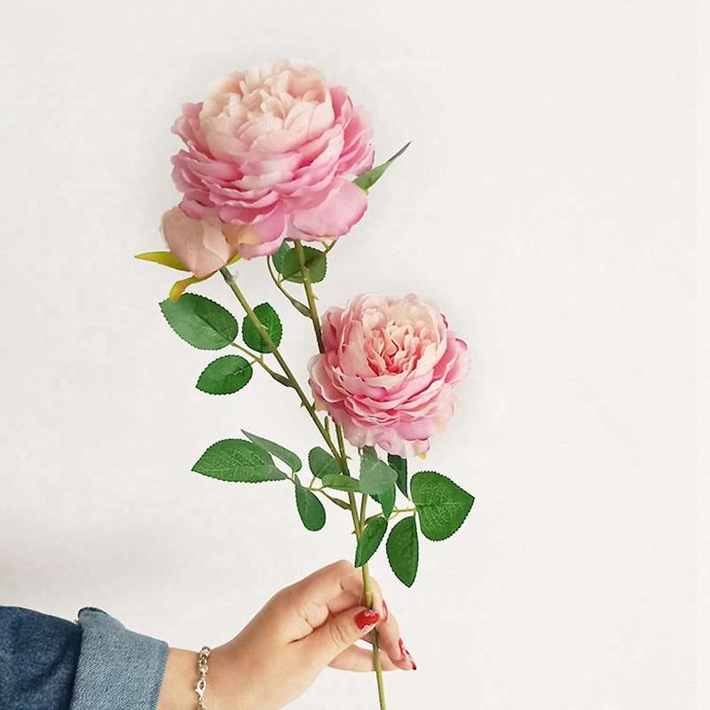 3 Heads Artificial Flowers Peony Bouquet Silk Flowers(red)