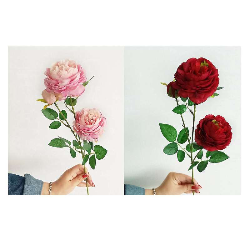 3 Heads Artificial Flowers Peony Bouquet Silk Flowers(red)