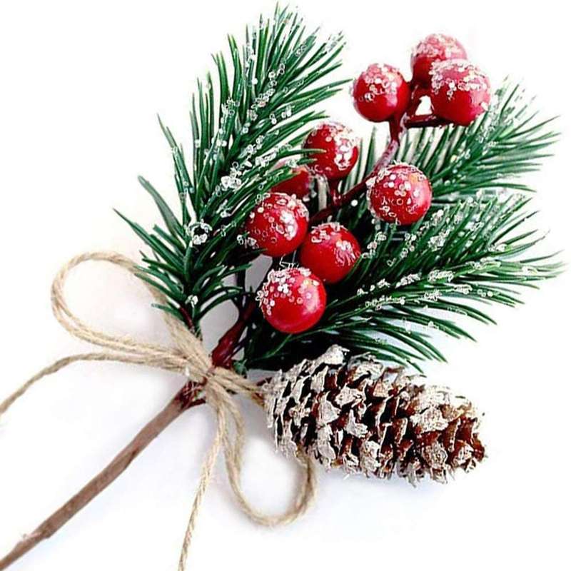 Christmas Berries Decor 8 Pcs Artificial Pine Cones Branch Craft