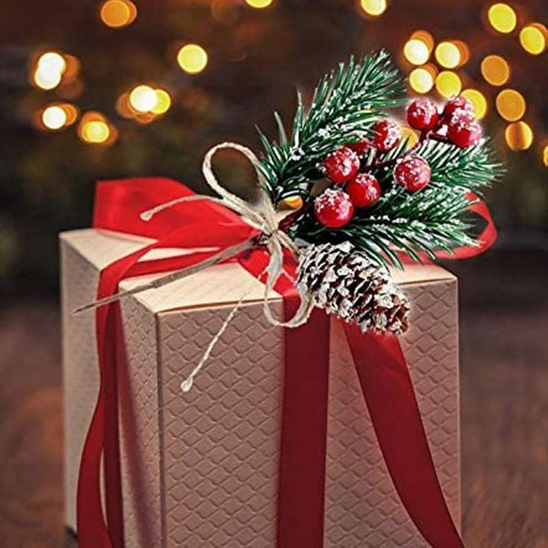 Christmas Berries Decor 8 Pcs Artificial Pine Cones Branch Craft