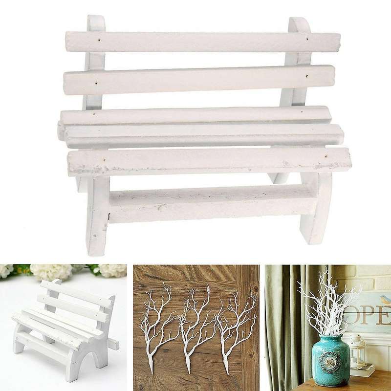 Miniature Landscape Diy Craft Garden Decor Wooden Chair Bench White